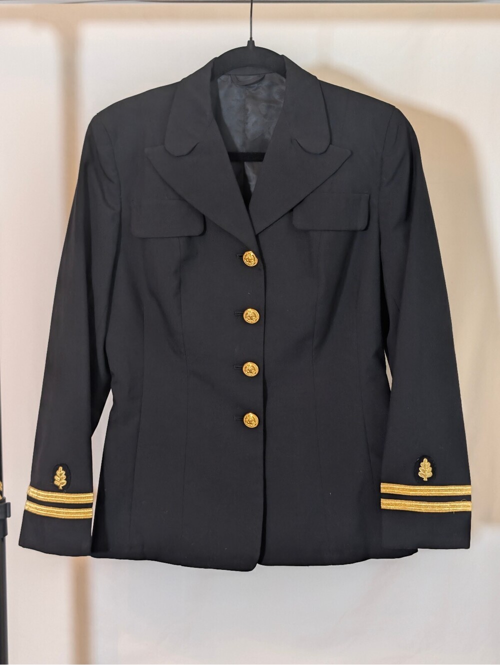 Vintage | US Navy Womens Dress Blue Jacket Blazer Dark Academia Gold Buttons ML